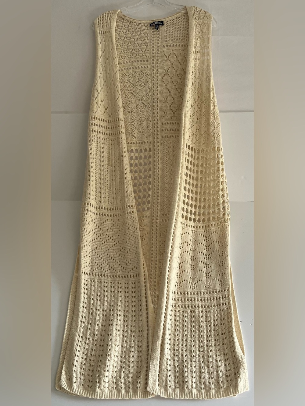 Freshman Boho Crochet Knit Duster Vest Cream M